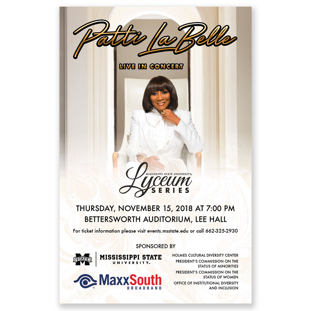 Poster promoting the Lycum Series performer Patti LaBelle by Hayley Gilmore